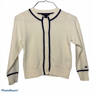 Tommy Hilfiger girls navy cream fine gauge knit cotton cardigan 3T preppy proper